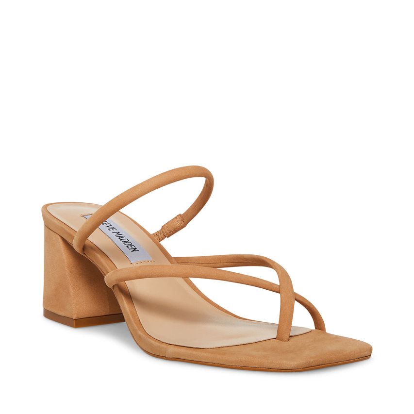 Brown Steve Madden Effie Nubuck Women's Heels Sandals | PH 5874OJZ